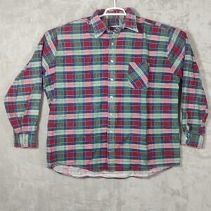 Vtg American Edition Plaid Button Down Flannel Shirt XXL Made in USA 100% Cotton
